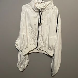White Love Tree Bomber Jacket. Zip Up